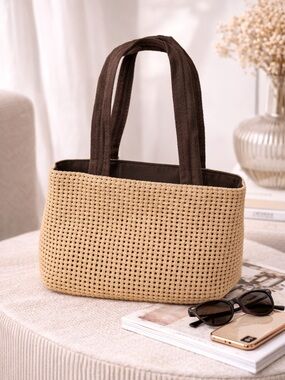 Mondani Woven Straw Tote Bag Tan Beach Summer Boho Handbag Brown Handles